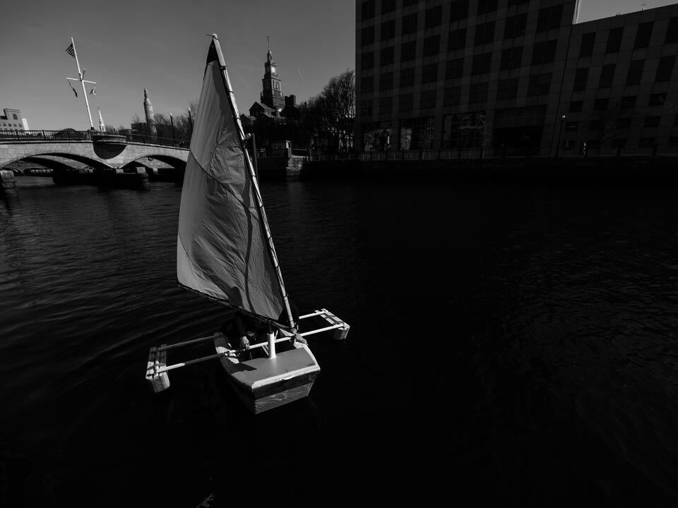 black and white shot of a dinghy