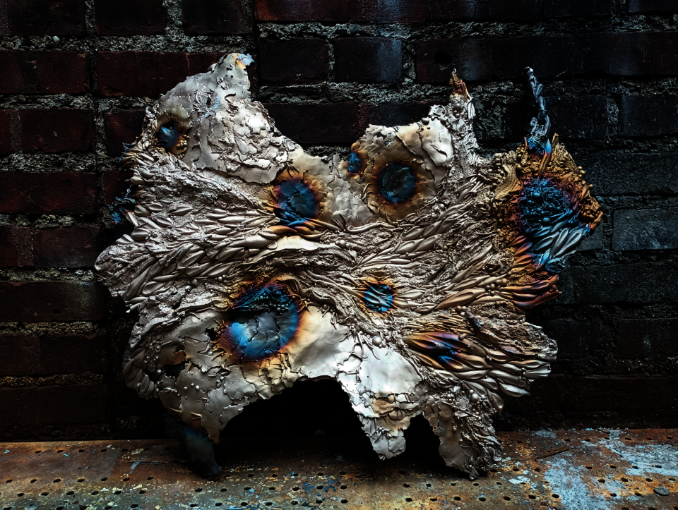 Bronze in progress. Cast bronze with heat auroras.