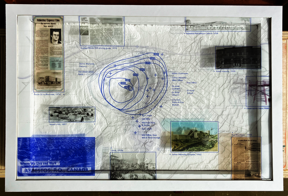 A mapping of "Where We Live and Work" printed on clear film as a narrative plate to be placed on top of the CNC model.