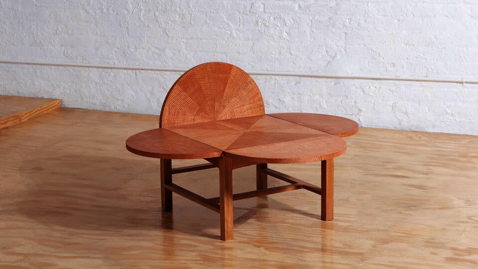 A chair inspired by the architecture symbols in Providence.