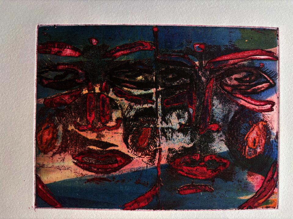These are part of a series  of 9 copper plates made with extended/deep etchings sugar lift, line etching, aquatint, spitbite and drypoint.